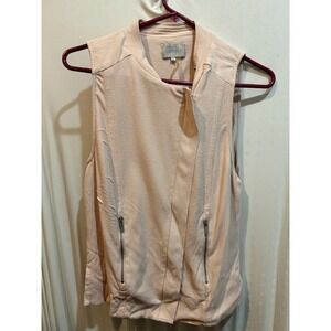 1 State Sleeveless Moto Vest‎ Womens Small Pink Textured Full Zip